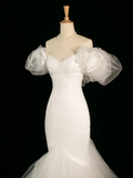 Pretty Wedding Dress Mermaid Off The Shoulder Short Sleeves Tulle Long Vintage Wedding Dresses Bridal Gowns Brides Gown HZ1214