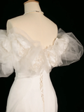 Pretty Wedding Dress Mermaid Off The Shoulder Short Sleeves Tulle Long Vintage Wedding Dresses Bridal Gowns Brides Gown HZ1214