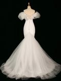 Pretty Wedding Dress Mermaid Off The Shoulder Short Sleeves Tulle Long Vintage Wedding Dresses Bridal Gowns Brides Gown HZ1214