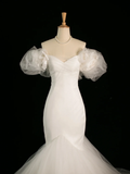 Pretty Wedding Dress Mermaid Off The Shoulder Short Sleeves Tulle Long Vintage Wedding Dresses Bridal Gowns Brides Gown HZ1214