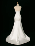 Chic Wedding Dress Mermaid Halter White Satin Sleeveless Long Vintage Wedding Dresses Bridal Gowns Brides Gown HZ1214
