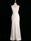 Chic Wedding Dress Mermaid Halter White Chiffon Sleeveless Long Vintage Wedding Dresses Bridal Gowns Brides Gown HZ1214