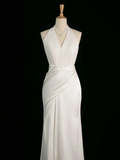 Chic Wedding Dress Mermaid Halter White Chiffon Sleeveless Long Vintage Wedding Dresses Bridal Gowns Brides Gown HZ1214