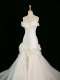 Pretty Wedding Dress Mermaid Sweetheart White Tulle Long Vintage Wedding Dresses Bridal Gowns Brides Gown HZ1214