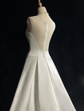 Vintage Wedding Dress A line V Neck White Satin Sleeveless Long Vintage Wedding Dresses Bridal Gowns Brides Gown HZ1214