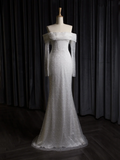 Vintage Wedding Dress Mermaid Off The Shoulder White Long Sleeves Sequin Long Wedding Dresses Bridal Gowns Brides Gown HZ1214
