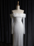 Vintage Wedding Dress Mermaid Off The Shoulder White Long Sleeves Sequin Long Wedding Dresses Bridal Gowns Brides Gown HZ1214
