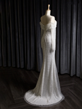 Vintage Wedding Dress Mermaid Off The Shoulder White Long Sleeves Sequin Long Wedding Dresses Bridal Gowns Brides Gown HZ1214