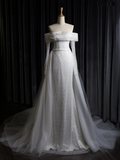Vintage Wedding Dress Mermaid Off The Shoulder White Long Sleeves Sequin Long Wedding Dresses Bridal Gowns Brides Gown HZ1214