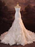 Pretty Wedding Dress Mermaid Strapless Layers Ruffles White Tulle Long Wedding Dresses Bridal Gowns Brides Gown HZ1214