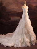 Pretty Wedding Dress Mermaid Strapless Layers Ruffles White Tulle Long Wedding Dresses Bridal Gowns Brides Gown HZ1214