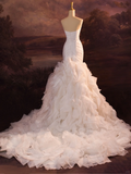 Pretty Wedding Dress Mermaid Strapless Layers Ruffles White Tulle Long Wedding Dresses Bridal Gowns Brides Gown HZ1214