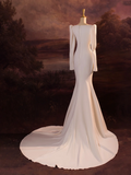 Vintage Wedding Dress Mermaid V Neck White Long Sleeves Satin Long Wedding Dresses Bridal Gowns Brides Gown HZ1214
