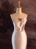 Pretty Wedding Dress Mermaid Strapless Silver Beads White Satin Long Wedding Dresses Bridal Gowns Brides Gown HZ1214