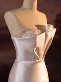 Pretty Wedding Dress Mermaid Strapless Silver Beads White Satin Long Wedding Dresses Bridal Gowns Brides Gown HZ1214