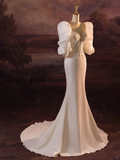 Pretty Wedding Dress Mermaid Spaghetti Straps Lace White Satin Long Wedding Dresses Bridal Gowns Brides Gown HZ1214