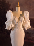 Pretty Wedding Dress Mermaid Spaghetti Straps Lace White Satin Long Wedding Dresses Bridal Gowns Brides Gown HZ1214
