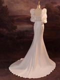 Pretty Wedding Dress Mermaid Spaghetti Straps Lace White Satin Long Wedding Dresses Bridal Gowns Brides Gown HZ1214