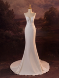 Pretty Wedding Dress Mermaid Spaghetti Straps Lace White Satin Long Wedding Dresses Bridal Gowns Brides Gown HZ1214