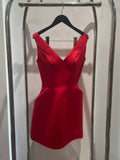 Pretty A line V Neck Red Satin Short Formal 8th Grade Homecoming Dresses Summer Middle School Hoco Dress 6th Grade Graduation Outfits HZ1214