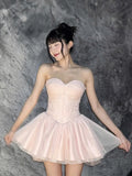 Pretty Ball Gown Sweetheart Pink Lace Short Summer Homecoming Dress Hoco Dress Birthday Outfit 21st Birthday Mini Party Dresses HZ1214