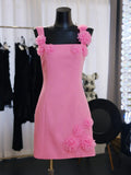 Pretty A line Square Pink Satin Short Formal 8th Grade Homecoming Dresses Summer Middle School Hoco Dress Homecoming Outfits HZ1214
