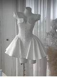 Pretty A line Strapless White Satin Short Formal 8th Grade Homecoming Dresses Summer Middle School Hoco Dress Homecoming Outfits HZ1214