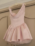 Pretty A line Straps Pink Satin Short Formal 8th Grade Homecoming Dresses Summer Middle School Hoco Dress Homecoming Outfits HZ1214
