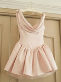 Pretty A line Straps Pink Satin Short Formal 8th Grade Homecoming Dresses Summer Middle School Hoco Dress Homecoming Outfits HZ1214