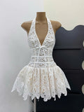 Pretty A line Halter White Lace Short Formal 8th Grade Homecoming Dresses Summer Middle School Hoco Dress Homecoming Outfits HZ1214