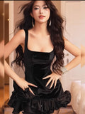 Pretty Sheath Square Black Velvet Short Formal 8th Grade Homecoming Dresses Middle School Hoco Dress Graduation Outfits HZ1214