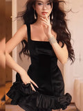Pretty Sheath Square Black Velvet Short Formal 8th Grade Homecoming Dresses Middle School Hoco Dress Graduation Outfits HZ1214