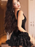 Pretty Sheath Square Black Velvet Short Formal 8th Grade Homecoming Dresses Middle School Hoco Dress Graduation Outfits HZ1214