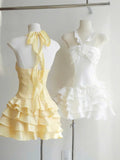Trendy A Line Halter Yellow Chiffon Mini Short Formal 8th Grade Homecoming Dresses Summer Middle School Hoco Dress Homecoming Outfits HZ1214