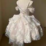 Pretty Ball Gown White Satin Short Formal 8th Grade Homecoming Dresses Summer Middle School Hoco Dress 6th Grade Graduation Outfits HZ1214