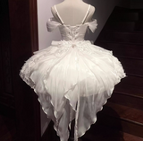 Pretty Ball Gown White Satin Short Formal 8th Grade Homecoming Dresses Summer Middle School Hoco Dress 6th Grade Graduation Outfits HZ1214