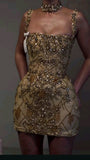 Pretty Sheath Square Neck Sleeveless Gold Short Formal 8th Grade Homecoming Dresses Summer Middle School Hoco Dress Homecoming Outfits HZ1214