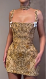 Pretty Sheath Square Neck Sleeveless Gold Short Formal 8th Grade Homecoming Dresses Summer Middle School Hoco Dress Homecoming Outfits HZ1214