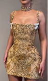 Pretty Sheath Square Neck Sleeveless Gold Short Formal 8th Grade Homecoming Dresses Summer Middle School Hoco Dress Homecoming Outfits HZ1214