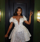 Pretty Ball Gown White Off The Shoulder Short Formal 8th Grade Homecoming Dresses Summer Middle School Hoco Dress 6th Grade Graduation Outfits HZ1214