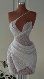 Pretty Sheath One Shoulder White Sequin Sleeveless Short Formal 8th Grade Homecoming Dresses Summer Middle School Hoco Dress Homecoming Outfits HZ1214