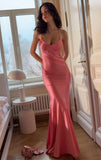 Elegant Mermaid Halter Backless Pink Satin Long Prom Dresses Party Dress Summer 20th Birthday Outfits 18th Birthday Dresses HZ1214