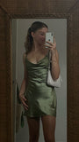 Pretty A Line Spaghetti Straps Olive Green Satin Sleeveless Short Formal 8th Grade Homecoming Dresses Summer Middle School Hoco Dress Homecoming Outfits HZ1214