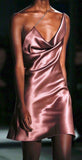 Pretty A Line One Shoulder Pink Satin Sleeveless Short Formal 8th Grade Homecoming Dresses Summer Middle School Hoco Dress Homecoming Outfits HZ1214