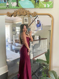 Elegant Mermaid Spaghetti Straps Burgundy Satin Long Prom Dresses Party Dress Summer 20th Birthday Outfits 18th Birthday Dresses HZ1214