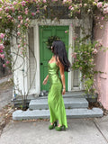 Elegant Mermaid Spaghetti Straps Green Satin Long Prom Dresses Party Dress Summer 20th Birthday Outfits 18th Birthday Dresses HZ1214