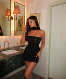 Pretty Sheath Strapless Little Black Dress Sequin Short Formal 8th Grade Homecoming Dresses Summer Middle School Hoco Dress 6th Grade Graduation Outfits 21st Birthday Dress HZ1214