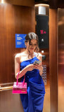 Elegant Sheath One Shoulder Royal Blue Satin Long Prom Dresses Party Dress Summer 20th Birthday Outfits 18th Birthday Dresses HZ1214
