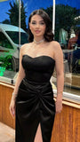 Elegant Sheath Sweetheart Black Slit Satin Long Prom Dresses Party Dress Summer 20th Birthday Outfits 18th Birthday Dresses HZ1214
