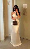 Elegant Mermaid Halter White Sleeveless Long Prom Dresses Party Dress Summer 20th Birthday Outfits 18th Birthday Dresses HZ1214